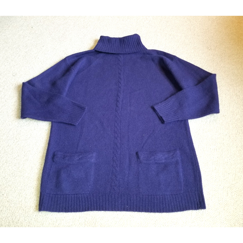 Womens Sweater-JOHN MEYER-navy lambs' wool/angora turtleneck Capsule Old Money-L